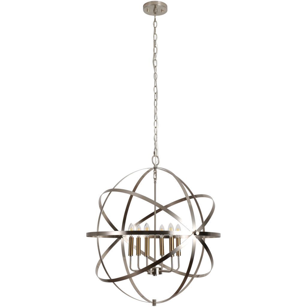 SH30 Brushed Nickel (w/ optional Burnished Brass candle sleeves) 6 Light Chandelier Revolution