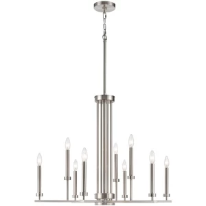 Lady Boss 32" Brushed Nickel 9 Light Two-Tier Chandelier