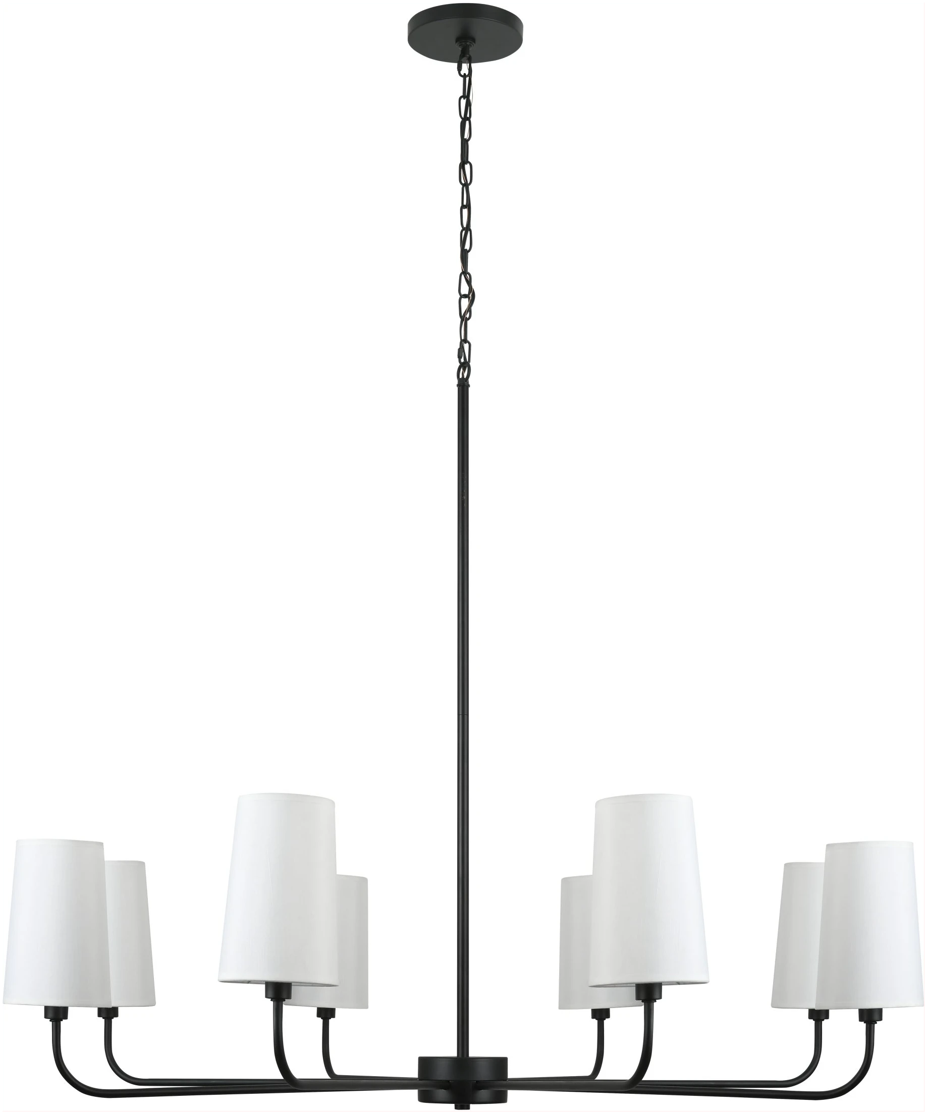 Gray 40" Black 8 Light Chandelier with White Fabric Shades