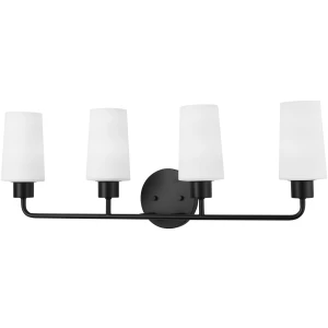 Gray 33" Black 4 Light Vanity with Matte White Glass