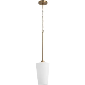 Gray 8" Burnished Brass 1 Light Pendant with Matte White Glass