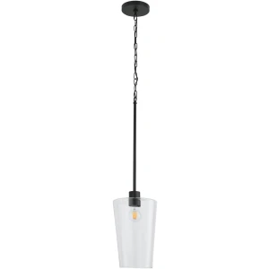 Gray 8" Black 1 Light Pendant with Clear Glass