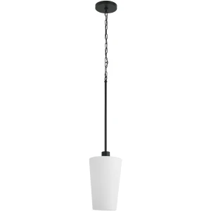 Gray 8" Black 1 Light Pendant with Matte White Glass