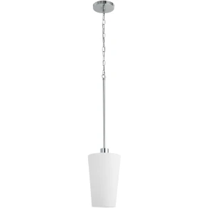 Gray 8" Chrome 1 Light Pendant with Matte White Glass