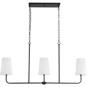 Gray 47" Black 3 Light Linear with White Fabric Shades
